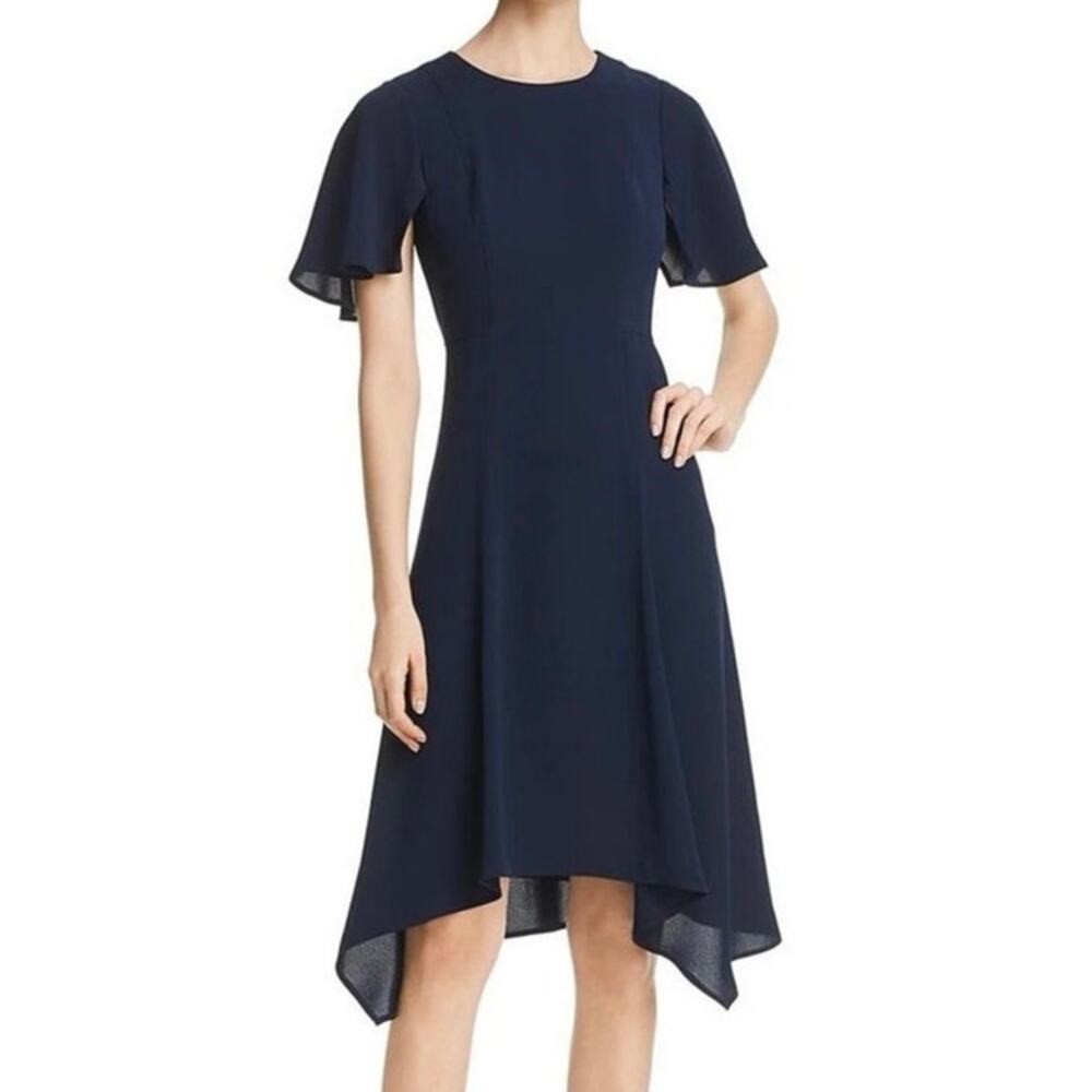 Donna Karan Artisan Canvas Blue Dress Shift Dress Size 6 Asymmetrical Hem